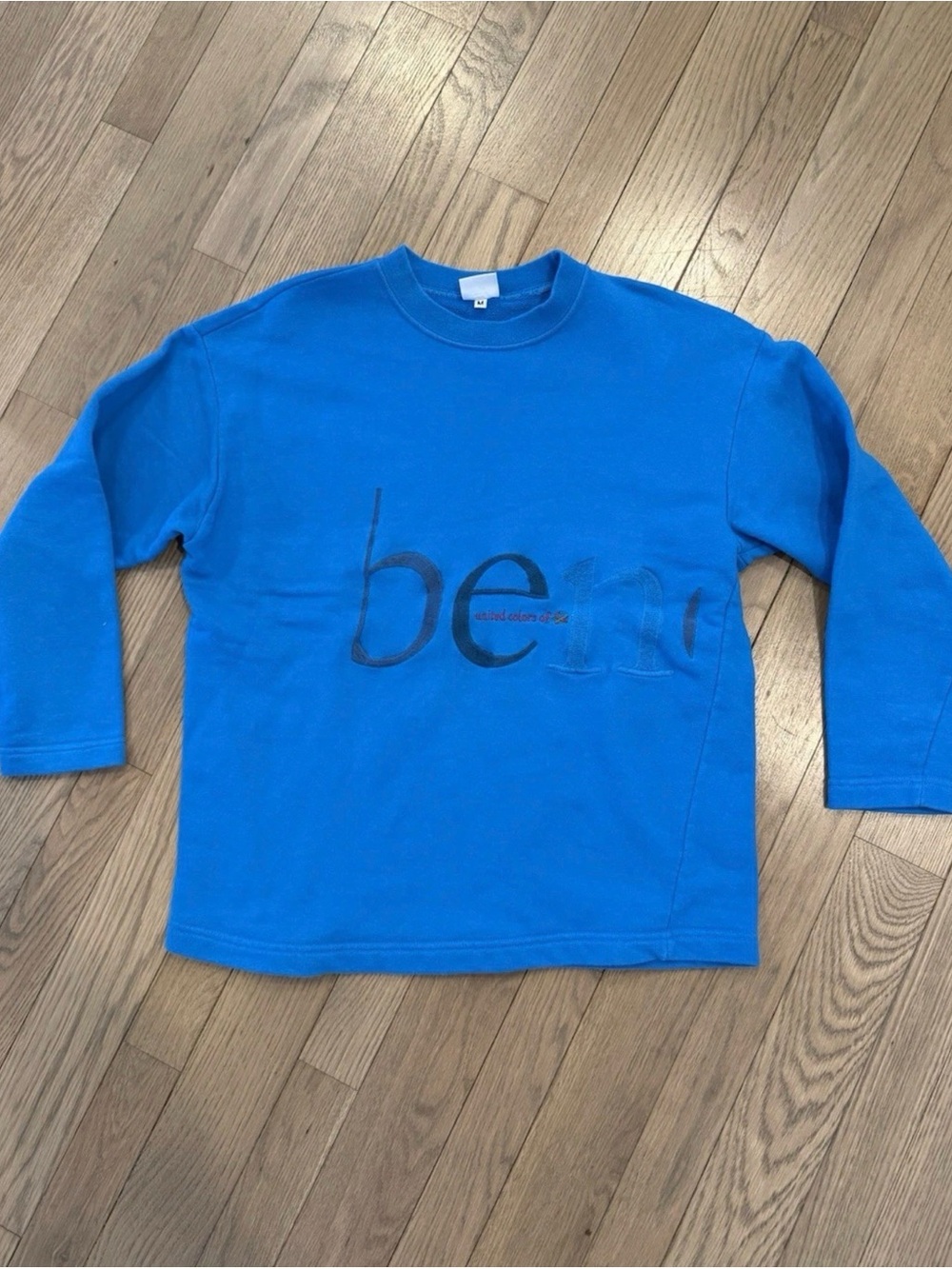 Vintage United Colors Of Benetton Sweatshirt Turquoise Size Medium 80s/90s Style